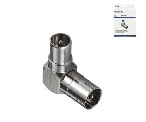 DINIC Koaxial-Winkeladapter 90°, Metallgehäuse Koaxial-Stecker auf Koaxial-Kupplung
